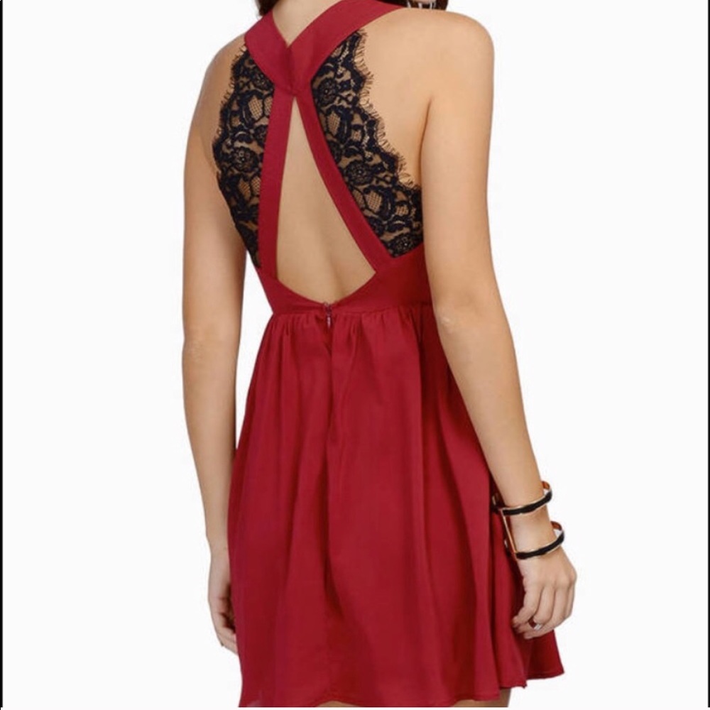 Wine color lace back detailing dress